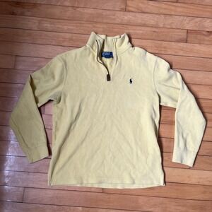 Polo Ralph Lauren Mens Small Yellow Ribbed Cotton Quarter Zip Pullover Sweater